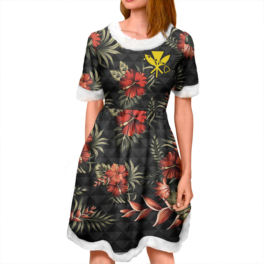 Hawaii Women and Kid Christmas Dress Kanaka Kakau Hibiscus