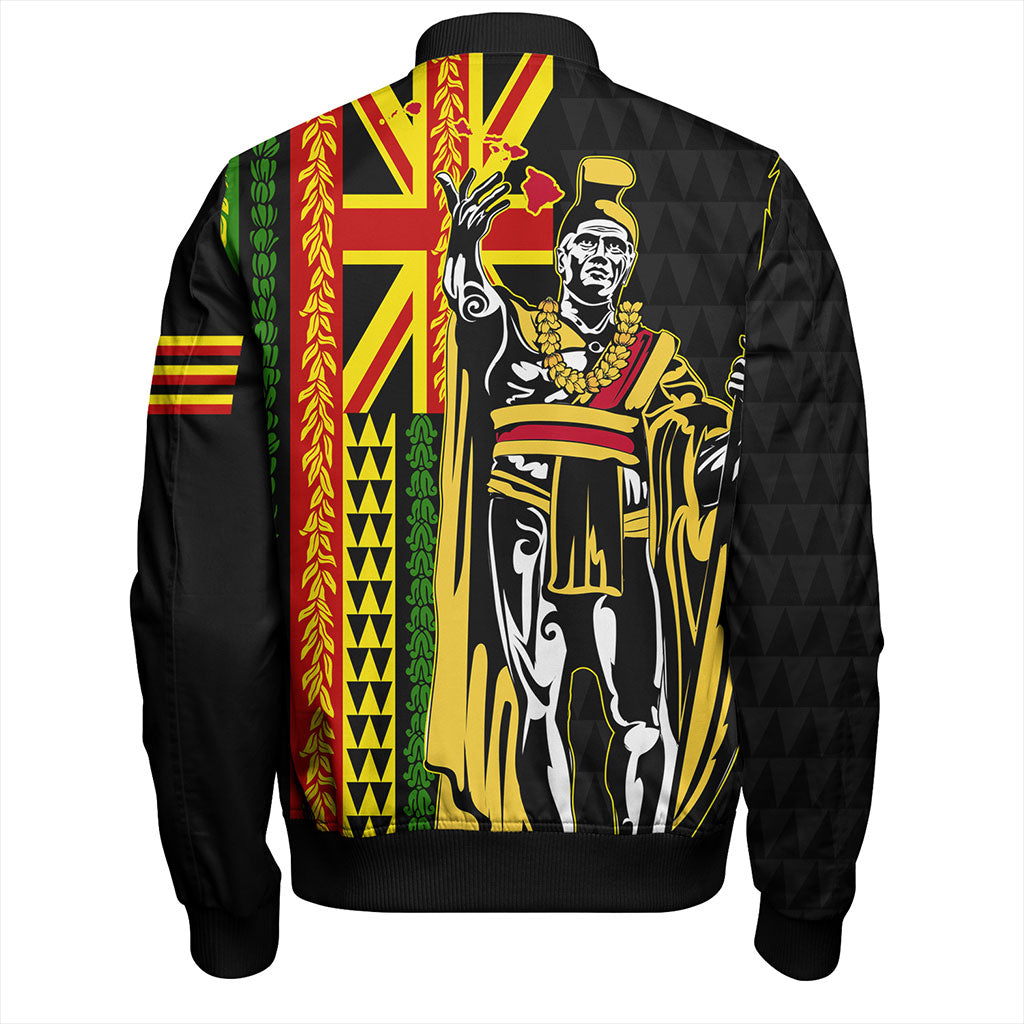 Hawaii Bomber Jacket Kanaka King Aloha Flag With Flower Lie Beautiful