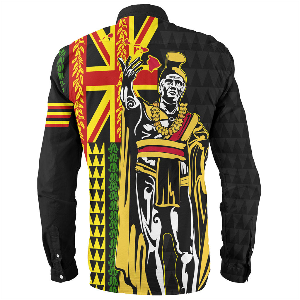 Hawaii Long Sleeve Shirt Kanaka King Aloha Flag With Flower Lie Beautiful