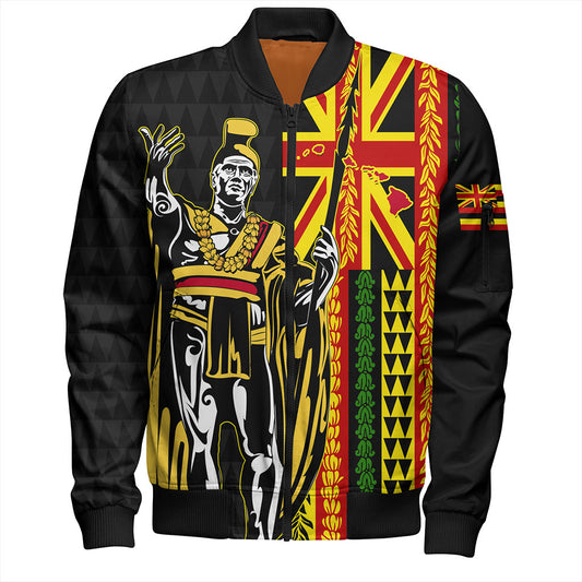 Hawaii Bomber Jacket Kanaka King Aloha Flag With Flower Lie Beautiful