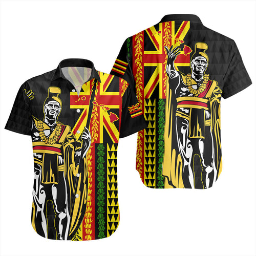 Hawaii Short Sleeve Shirt Kanaka King Aloha Flag With Flower Lie Beautiful
