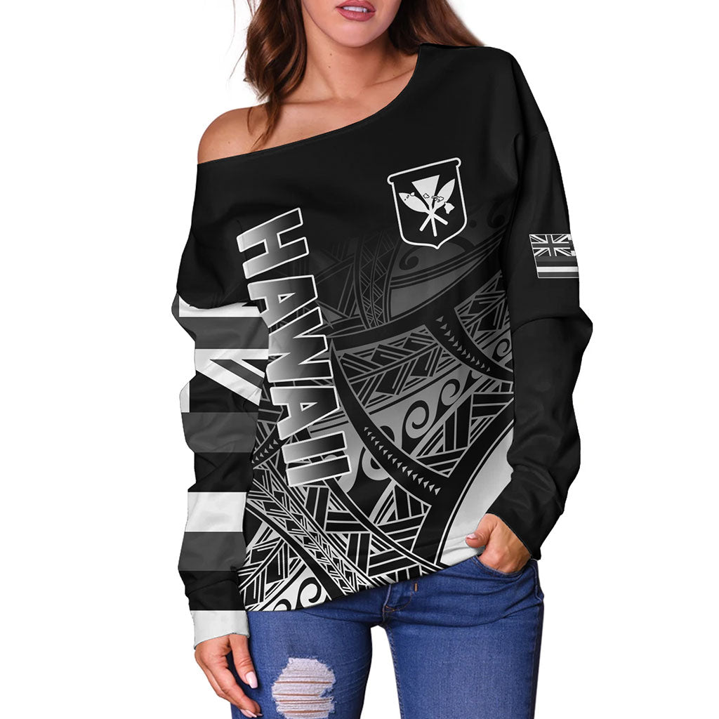Hawaii Off Shoulder Sweatshirt Kanaka Tribal Style Gradient