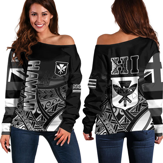 Hawaii Off Shoulder Sweatshirt Kanaka Tribal Style Gradient