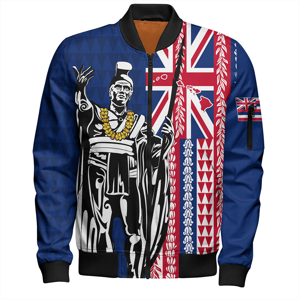 Hawaii Bomber Jacket King Aloha Flag With Flower Lie Beautiful
