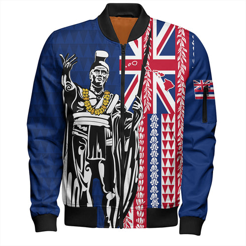 Hawaii Bomber Jacket King Aloha Flag With Flower Lie Beautiful
