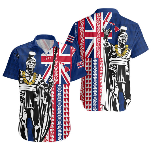 Hawaii Short Sleeve Shirt King Aloha Flag With Flower Lie Beautiful