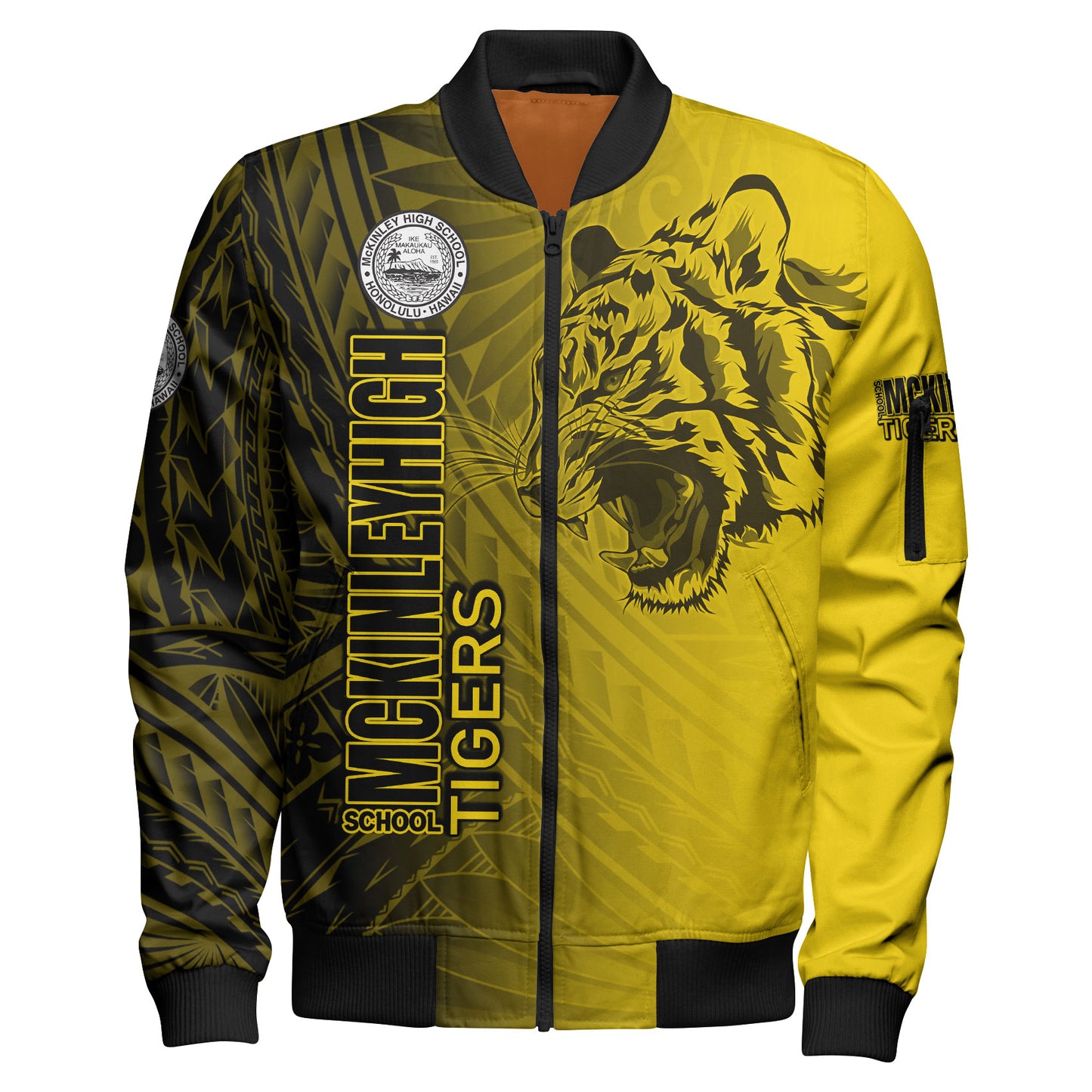 Hawaii McKinley High School Bomber Jacket - Tigers Mascot Hawaii Patterns