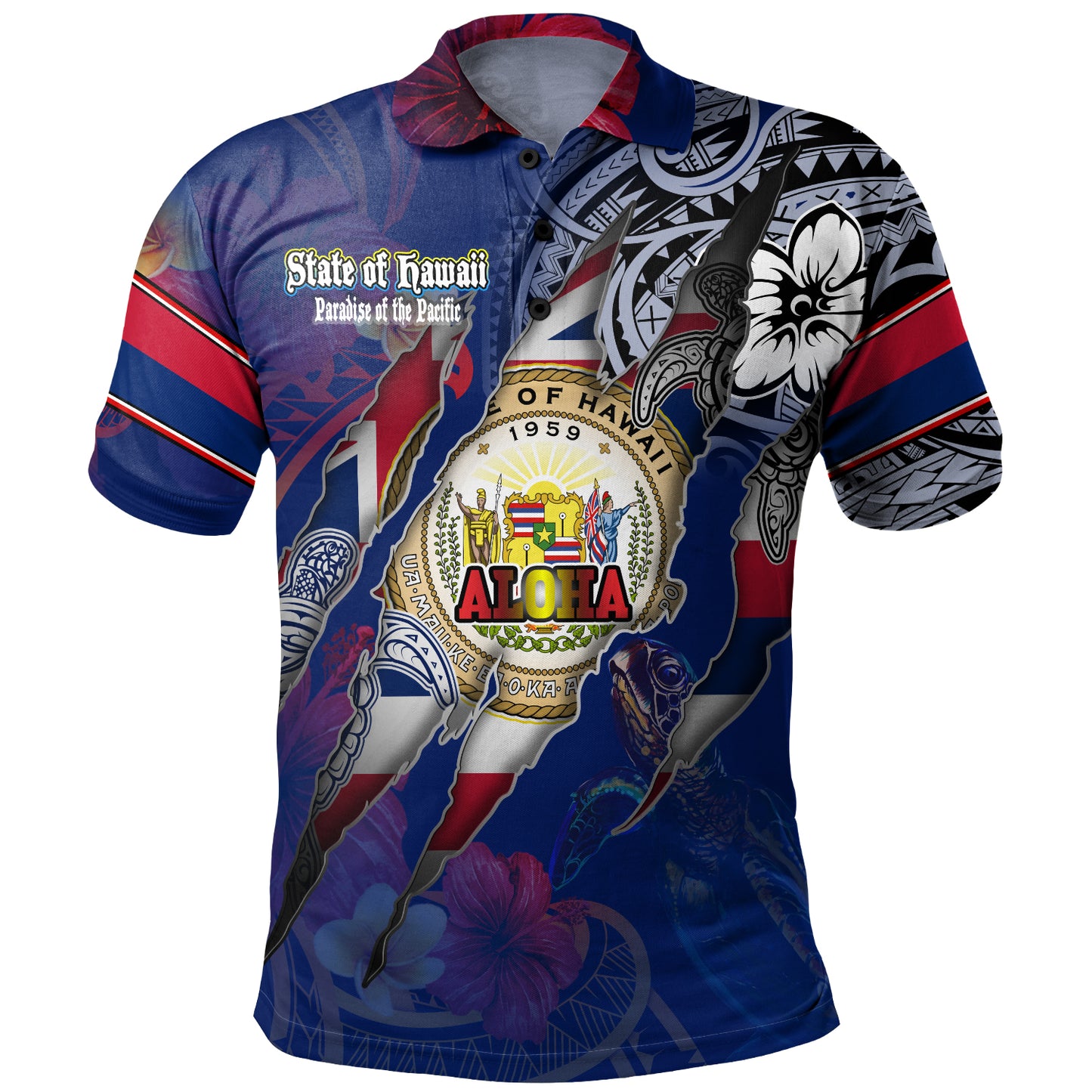 Hawaii Polo Shirt Custom Hawaiian Blood Inside Me Polynesian Sleeve Tattoo Tropical Blue