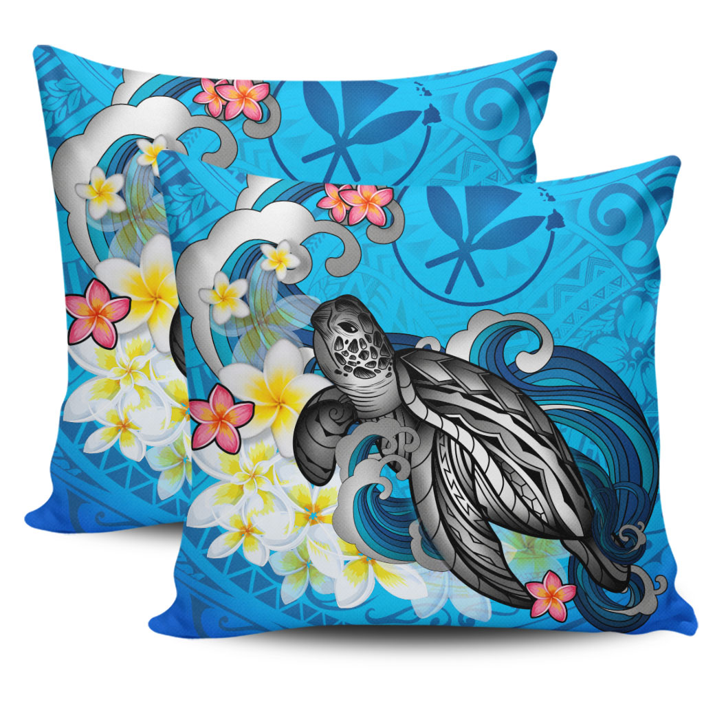 Hawaii Pillow Cover Turtle With Plumeria Flowers
