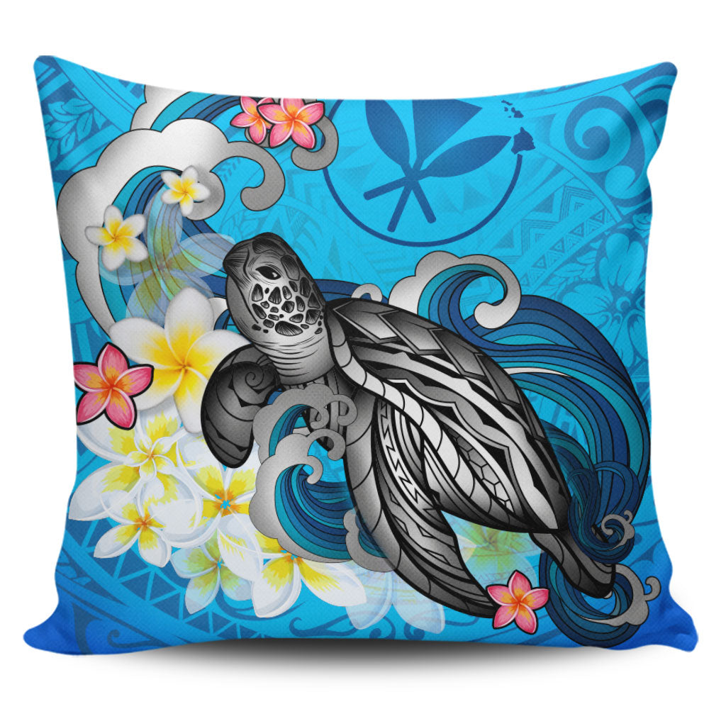 Hawaii Pillow Cover Turtle With Plumeria Flowers