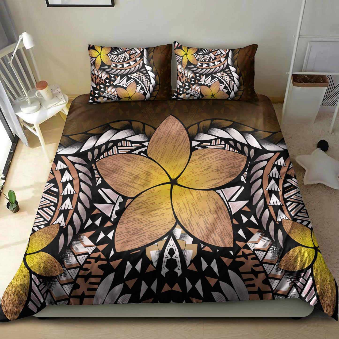 Hawaii Bedding Set Hawaii Plumeria Polynesian Traditional Patterns Vintage Version