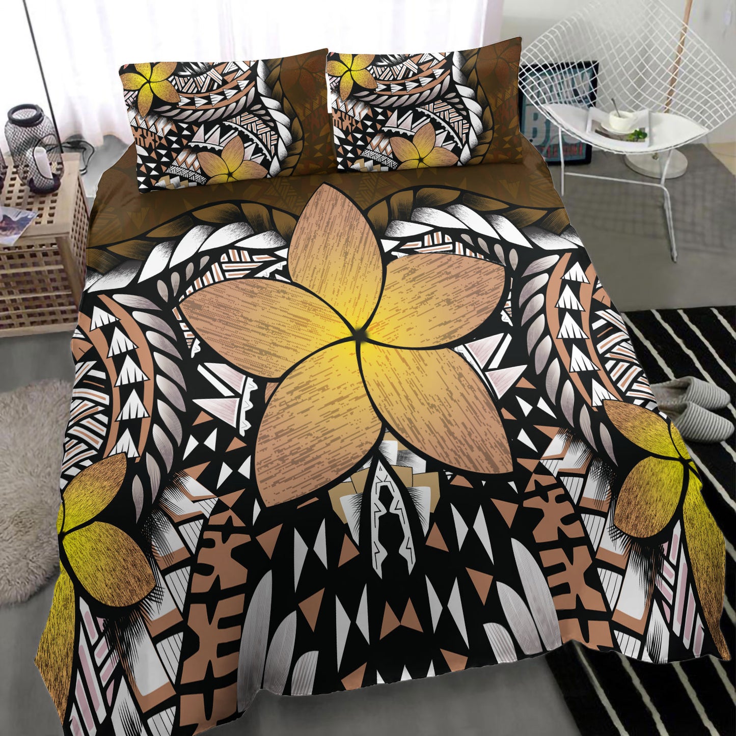 Hawaii Bedding Set Hawaii Plumeria Polynesian Traditional Patterns Vintage Version