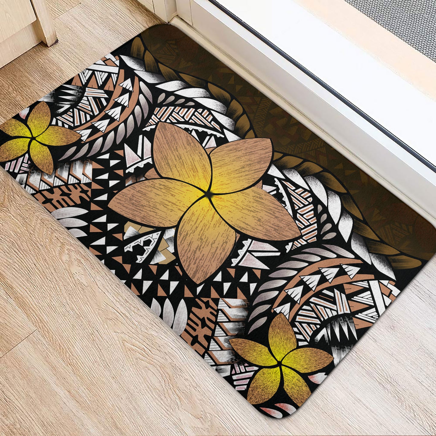 Hawaii Door Mat Hawaii Plumeria Polynesian Traditional Patterns Vintage Version