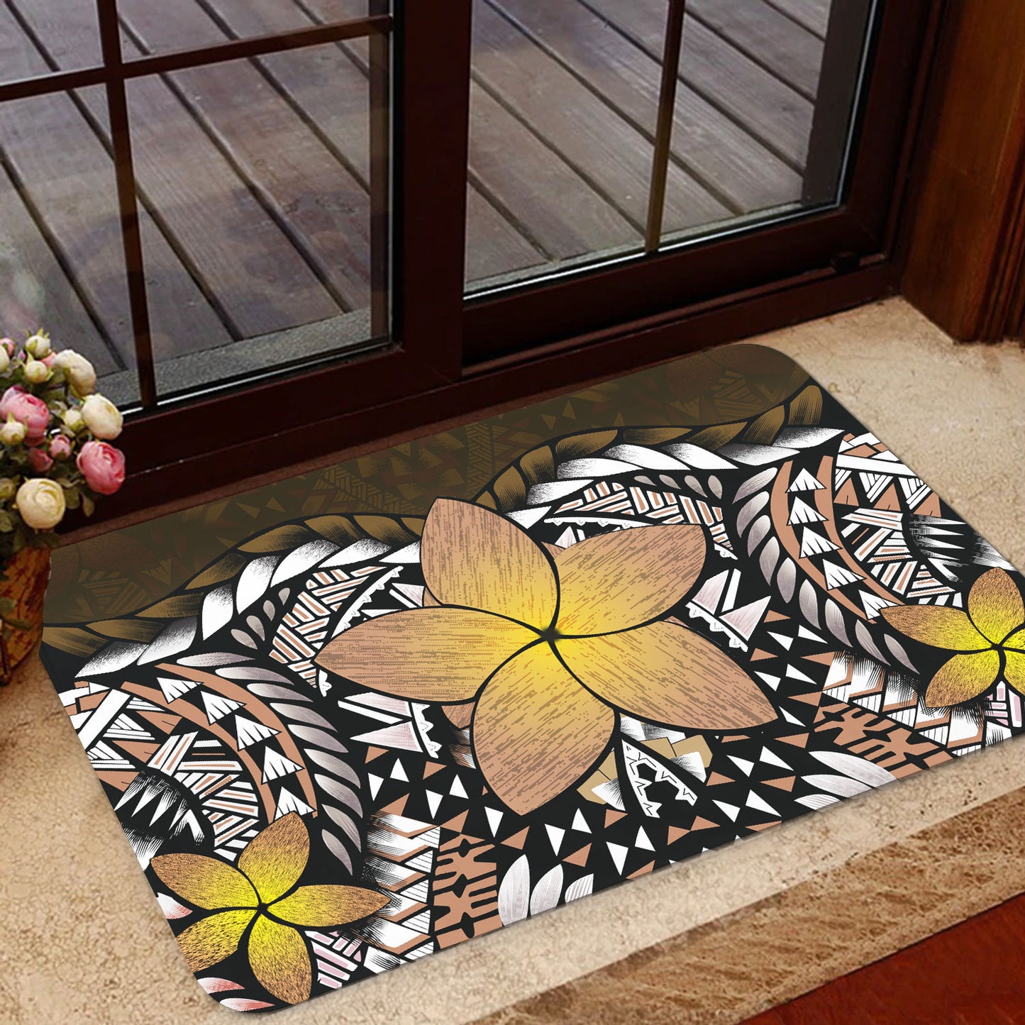 Hawaii Door Mat Hawaii Plumeria Polynesian Traditional Patterns Vintage Version