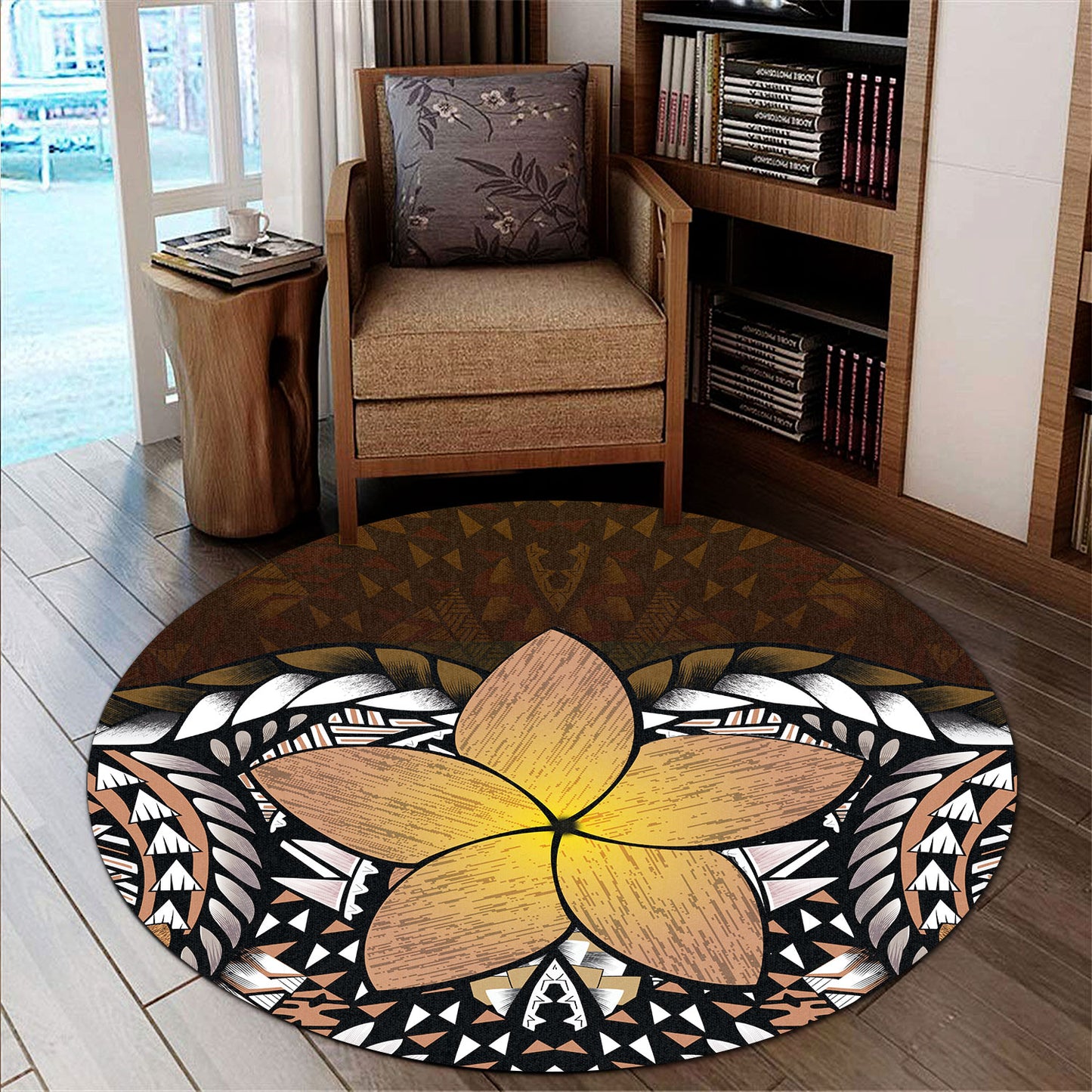 Hawaii Round Rug Hawaii Plumeria Polynesian Traditional Patterns Vintage Version