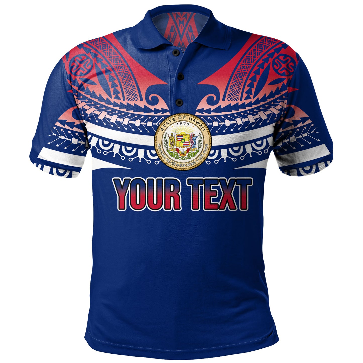Hawaii Custom Personalised Polo Shirt Polynesian Tattoo Style Flag Color