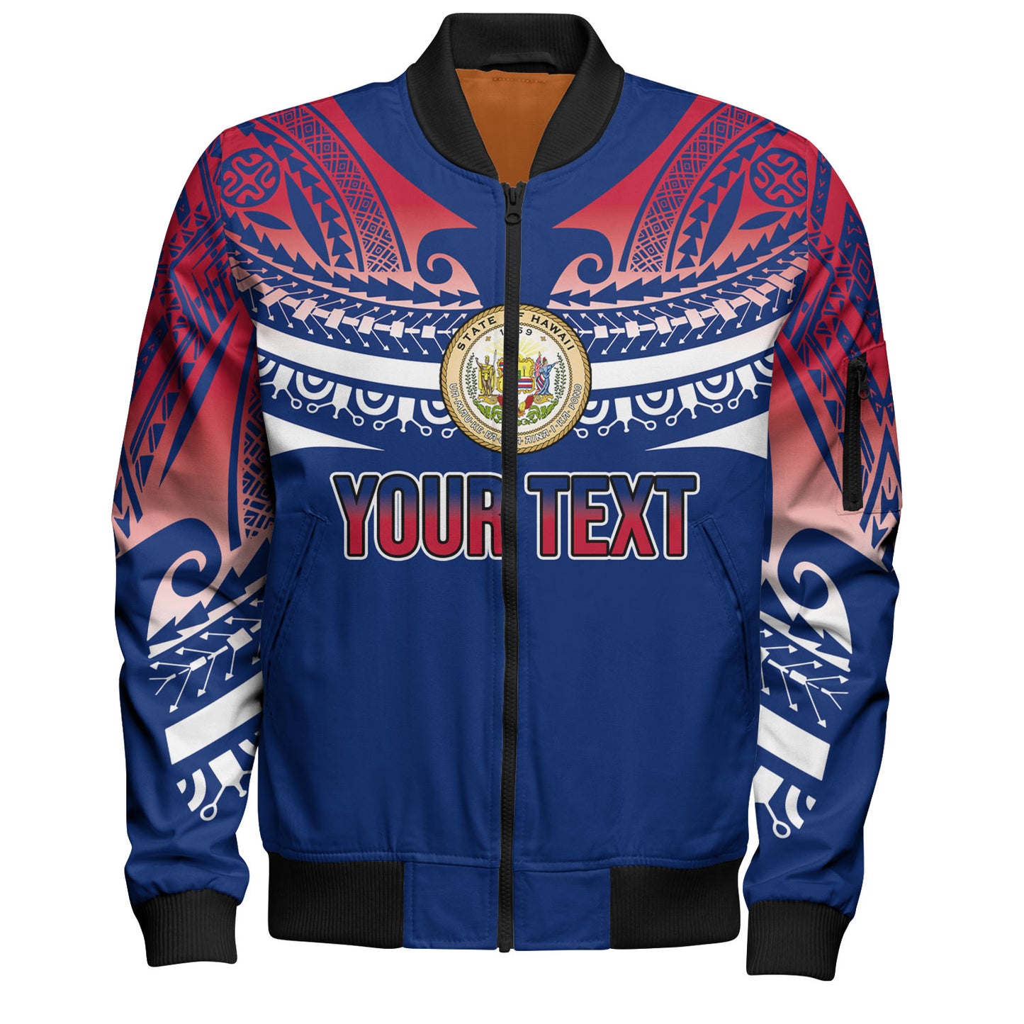 Hawaii Custom Personalised Bomber Jacket Polynesian Tattoo Style Flag Color
