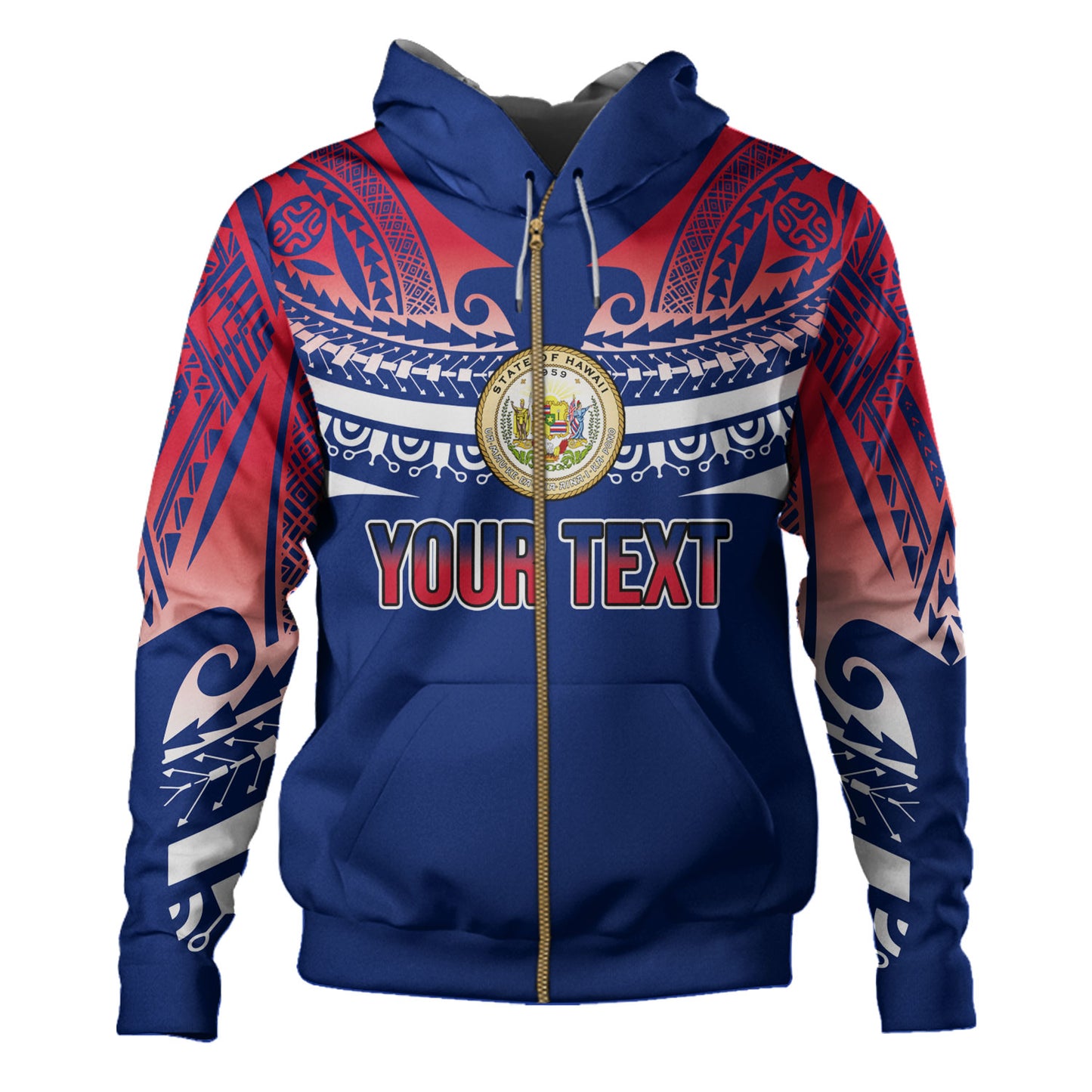 Hawaii Custom Personalised Hoodie Polynesian Tattoo Style Flag Color