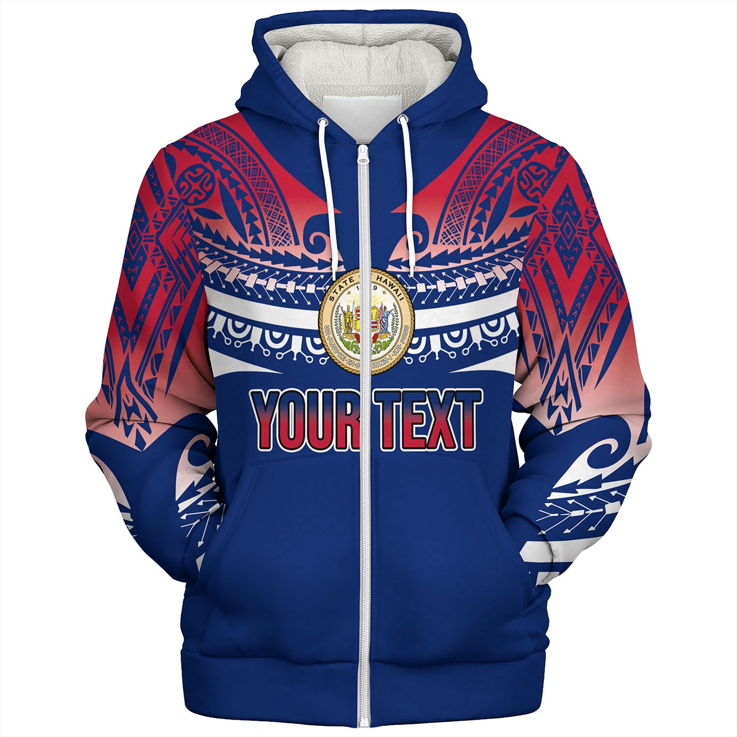 Hawaii Custom Personalised Sherpa Hoodie Polynesian Tattoo Style Flag Color