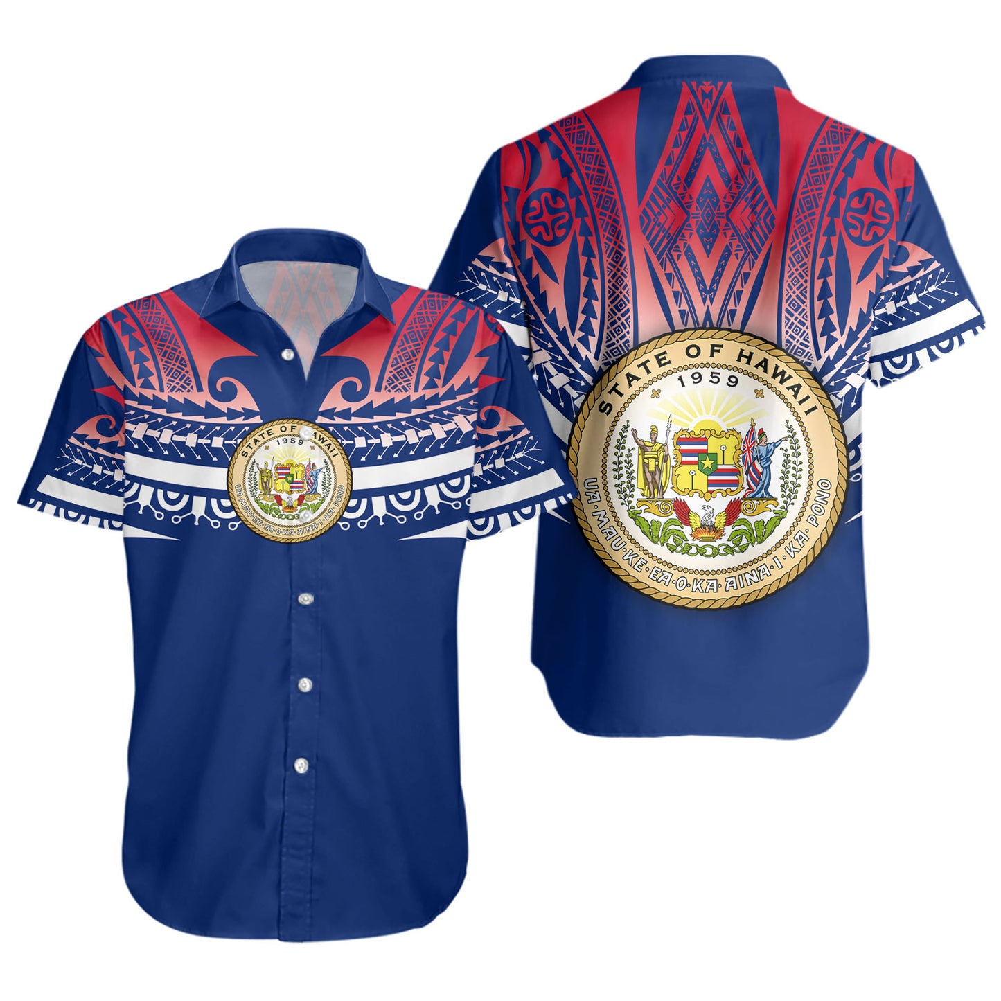 Hawaii Custom Personalised Short Sleeve Shirt Polynesian Tattoo Style Flag Color
