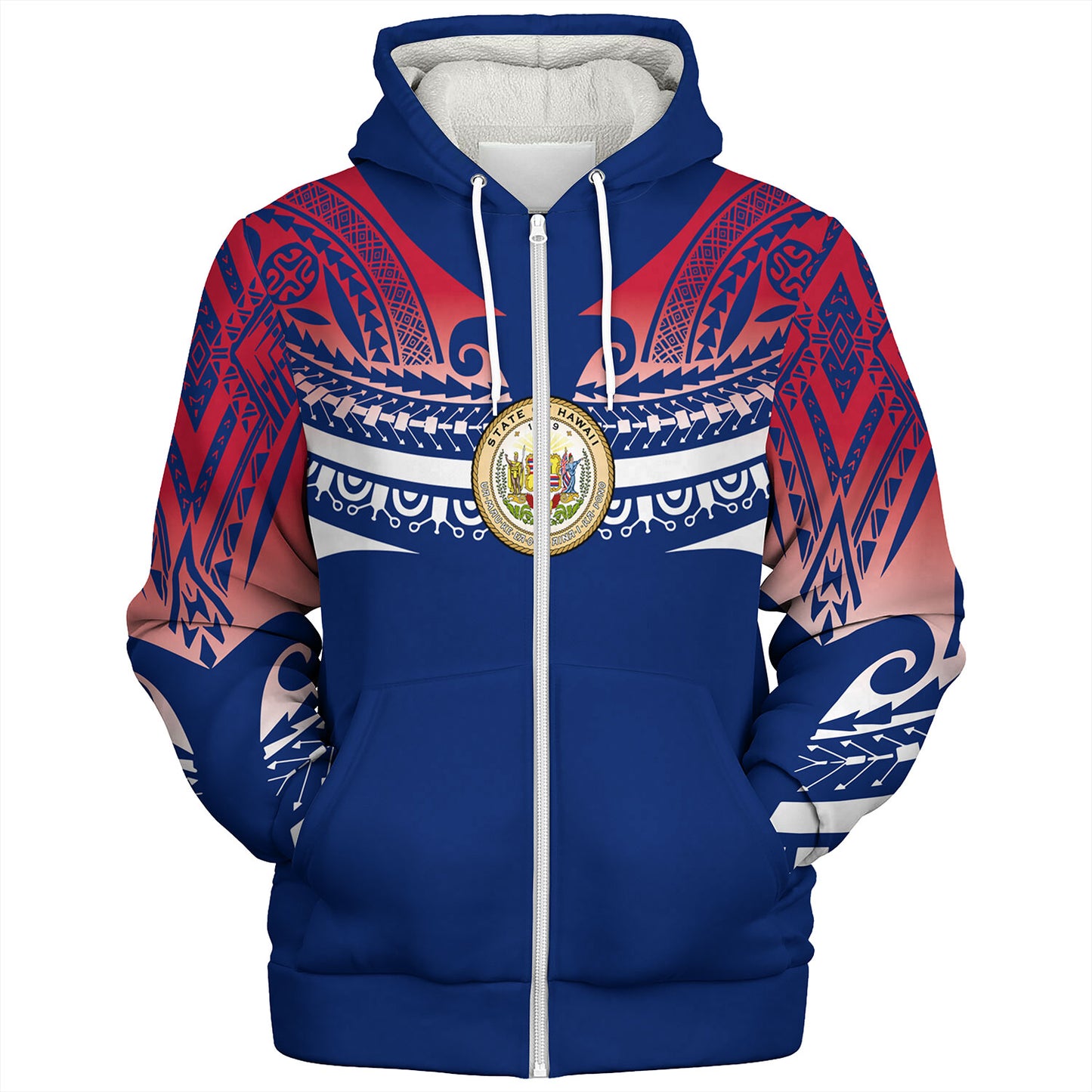 Hawaii Custom Personalised Sherpa Hoodie Polynesian Tattoo Style Flag Color