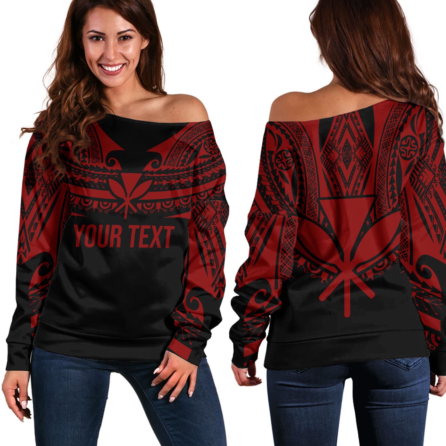 Hawaii Custom Personalised Off Shoulder Sweatshirt Polynesian Tattoo Style
