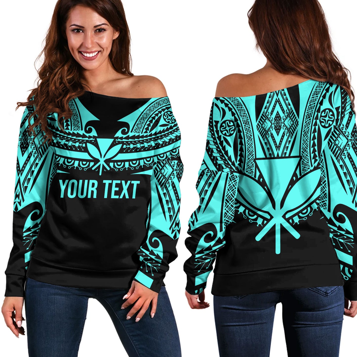 Hawaii Custom Personalised Off Shoulder Sweatshirt Polynesian Tattoo Style