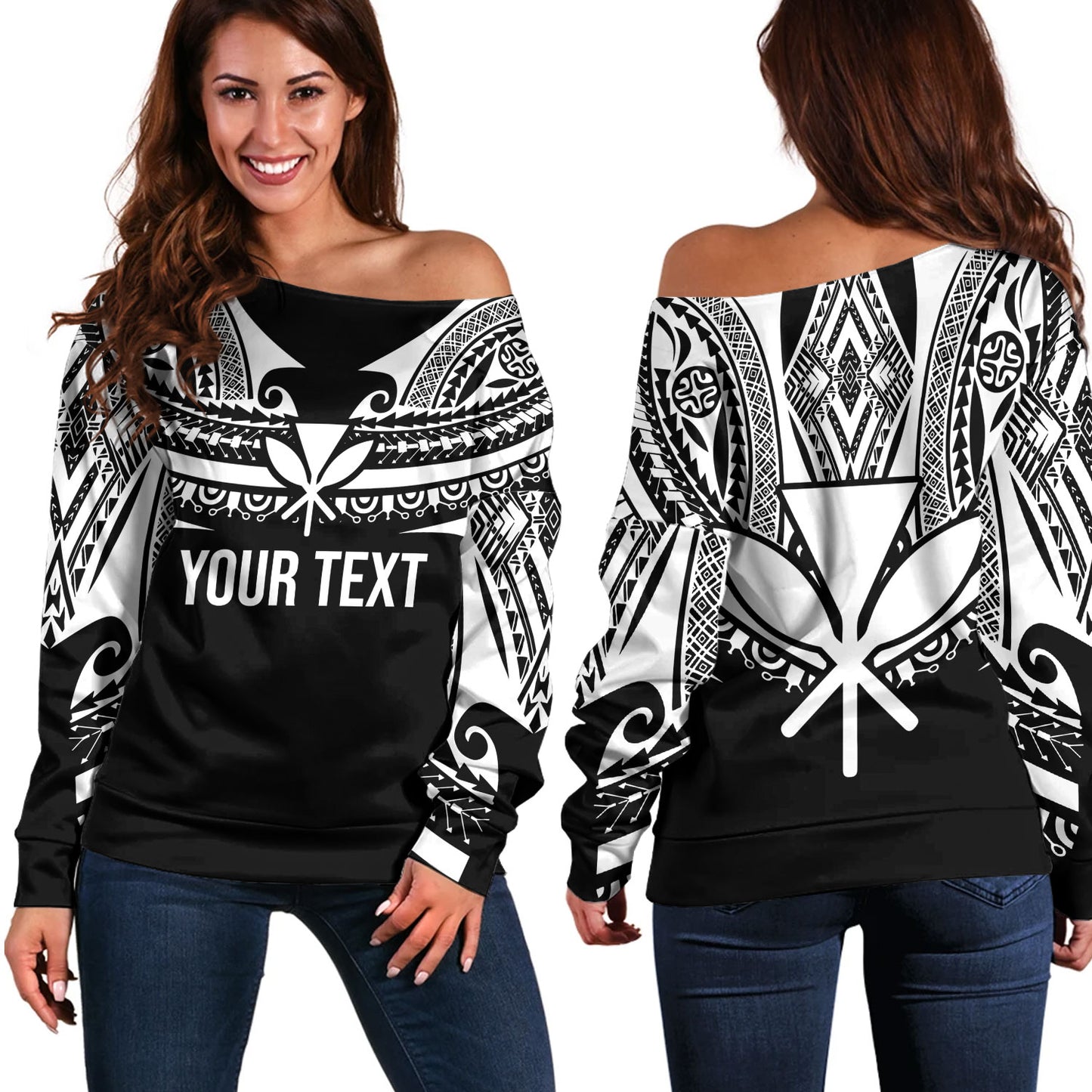 Hawaii Custom Personalised Off Shoulder Sweatshirt Polynesian Tattoo Style