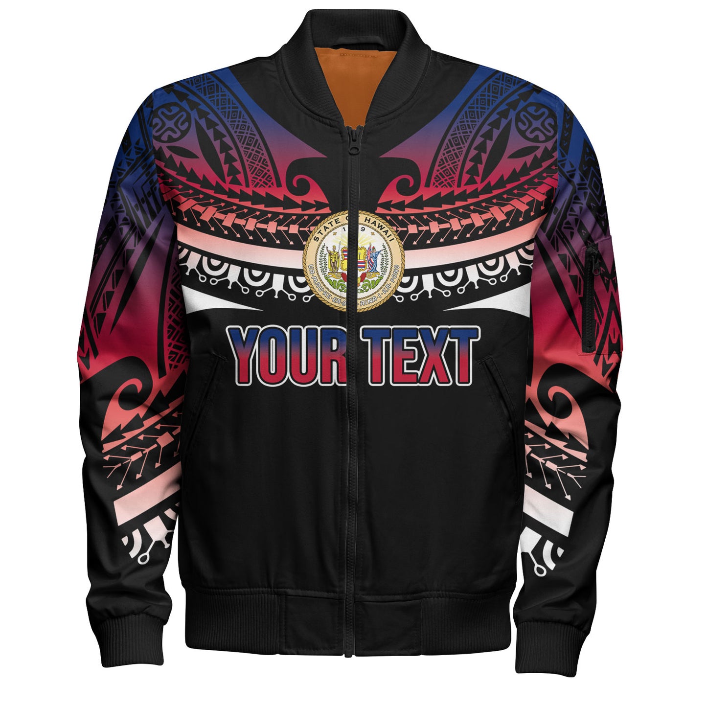 Hawaii Custom Personalised Bomber Jacket Polynesian Tattoo Style Flag Color