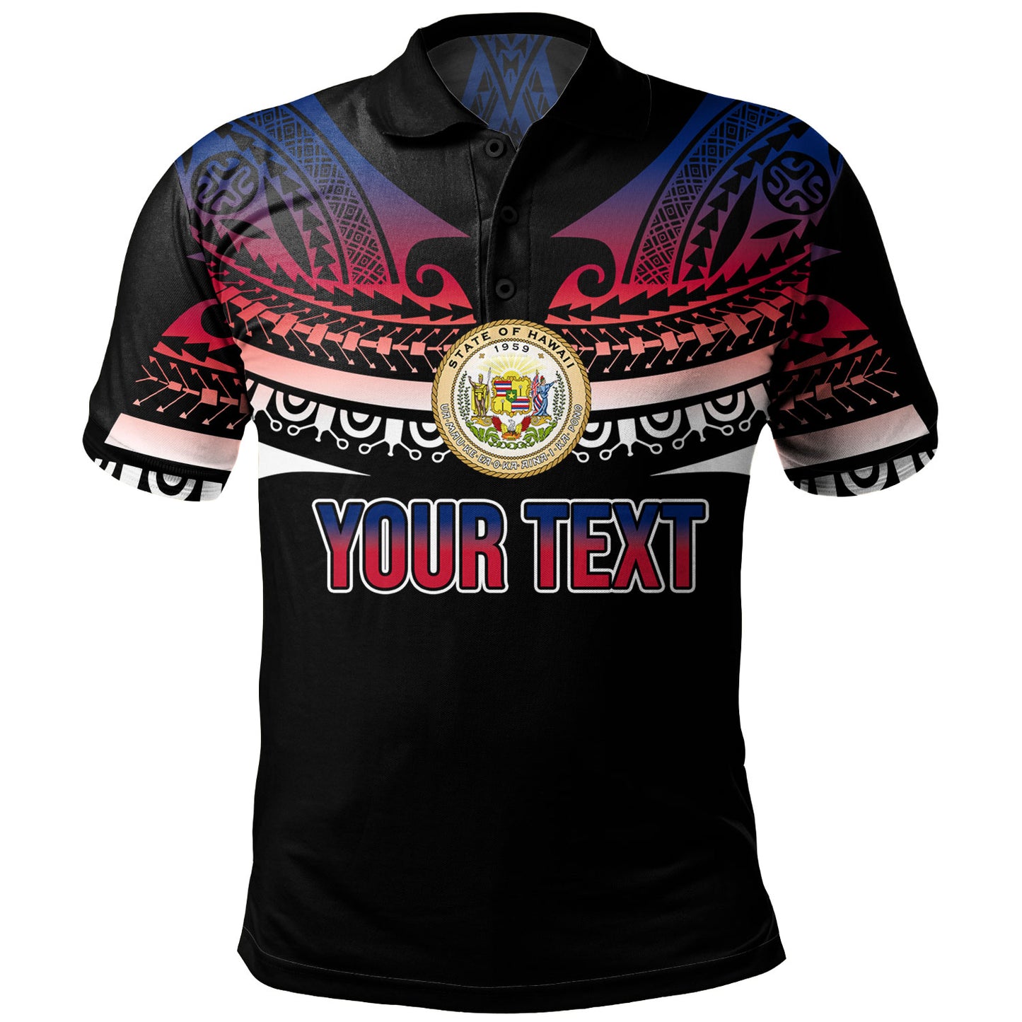 Hawaii Custom Personalised Polo Shirt Polynesian Tattoo Style Flag Color
