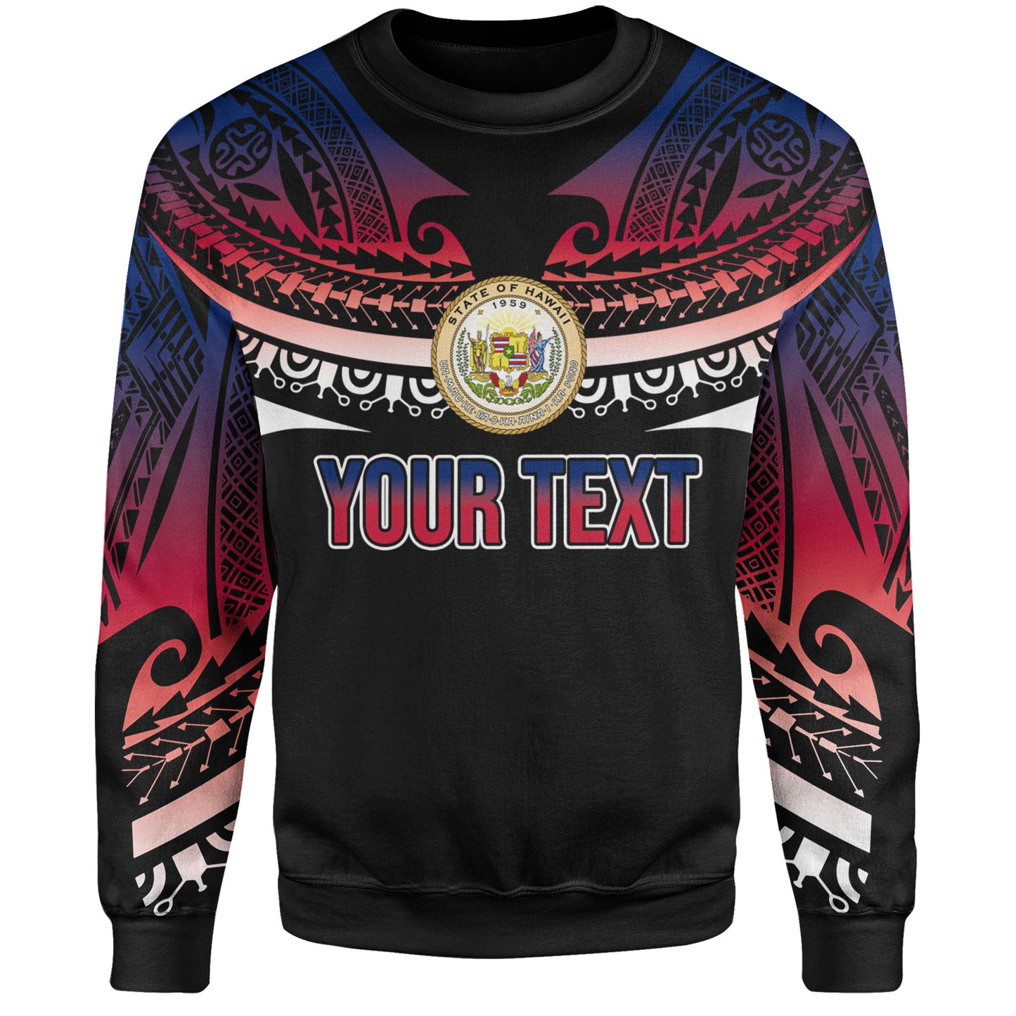 Hawaii Custom Personalised Sweatshirt Polynesian Tattoo Style Flag Color