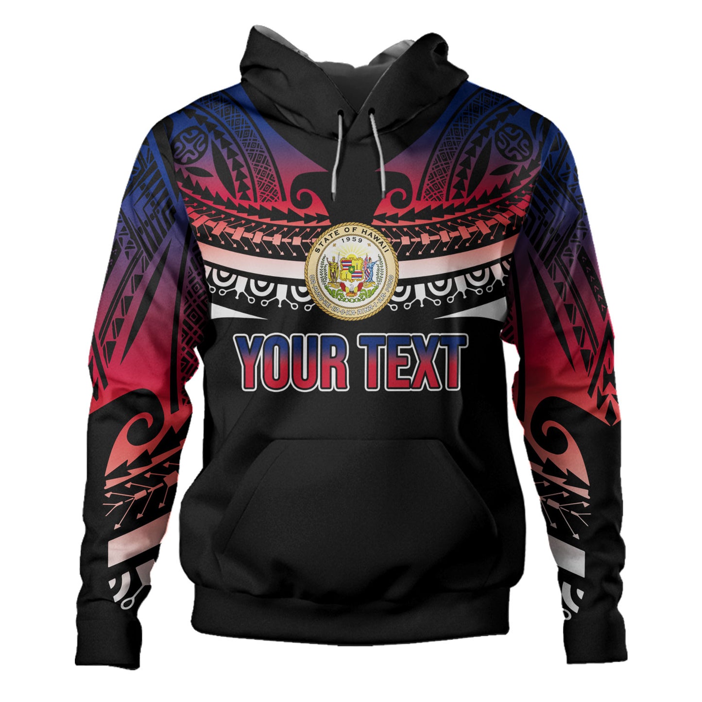 Hawaii Custom Personalised Hoodie Polynesian Tattoo Style Flag Color