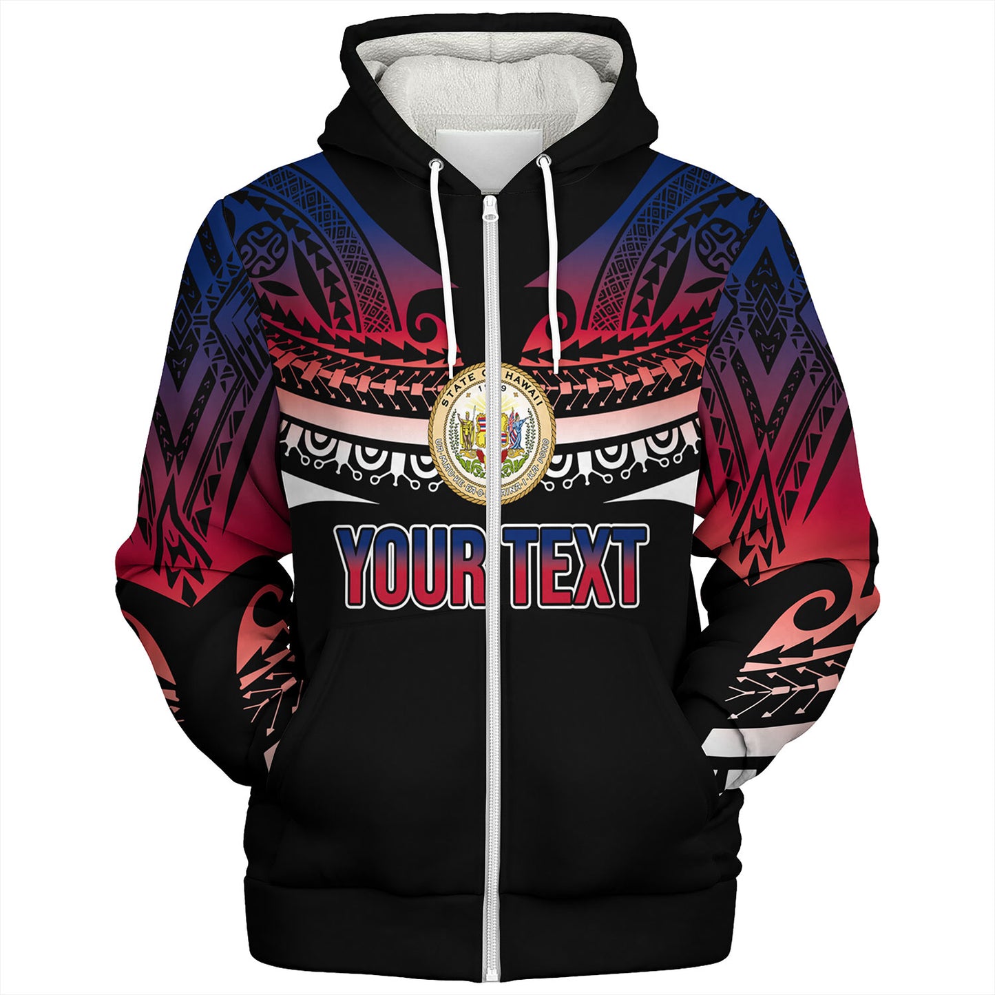 Hawaii Custom Personalised Sherpa Hoodie Polynesian Tattoo Style Flag Color