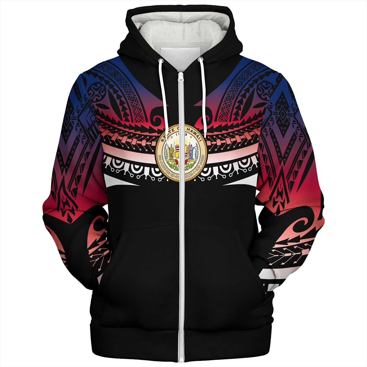 Hawaii Custom Personalised Sherpa Hoodie Polynesian Tattoo Style Flag Color