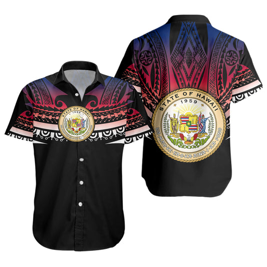 Hawaii Custom Personalised Short Sleeve Shirt Polynesian Tattoo Style Flag Color