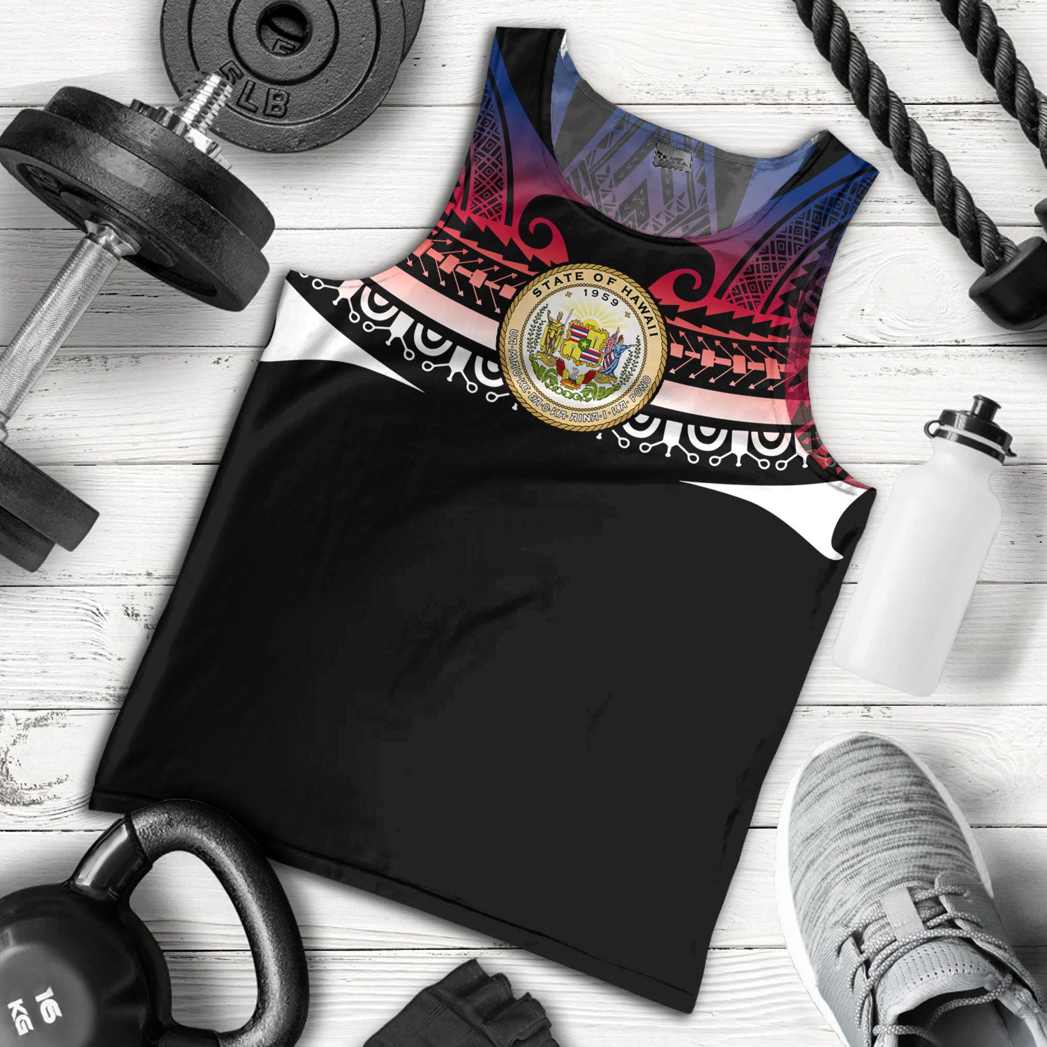 Hawaii Custom Personalised Tank Top Polynesian Tattoo Style Flag Color