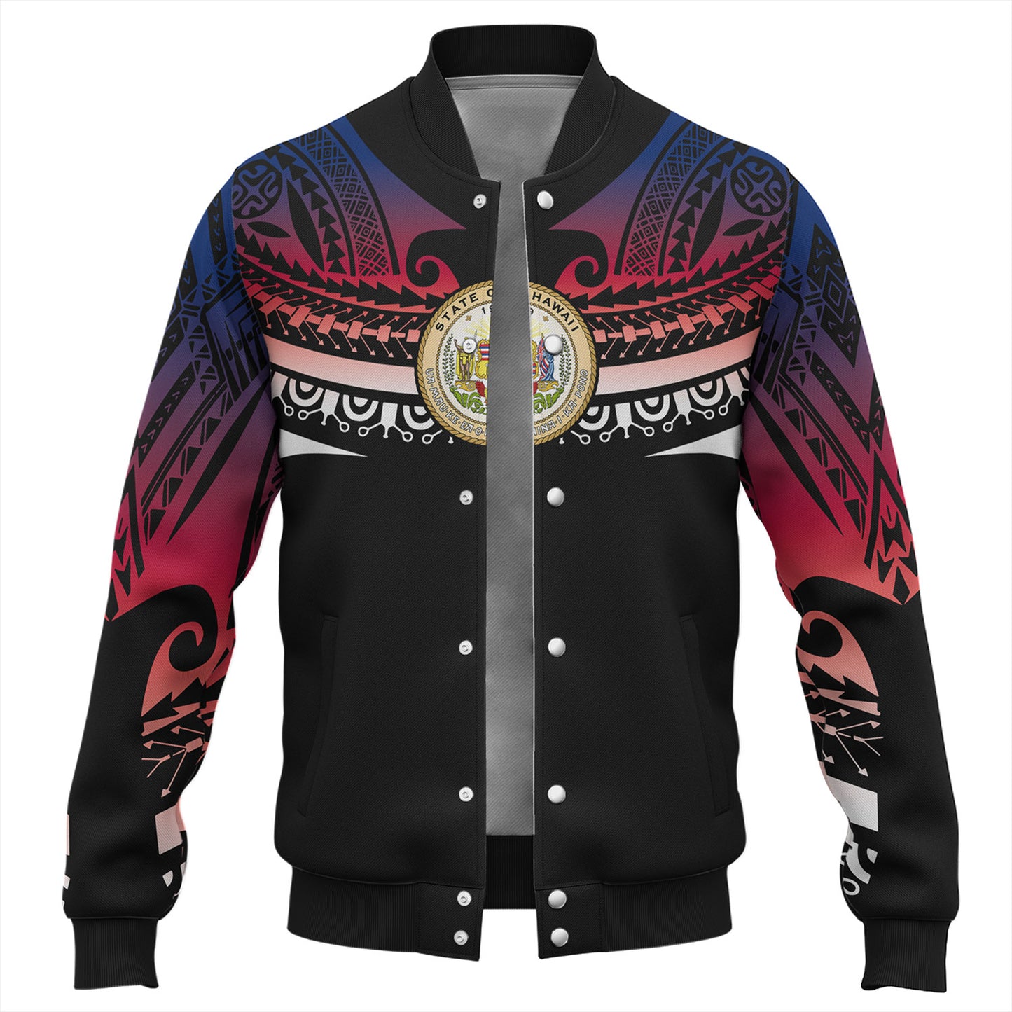 Hawaii Custom Personalised Baseball Jacket Polynesian Tattoo Style Flag Color