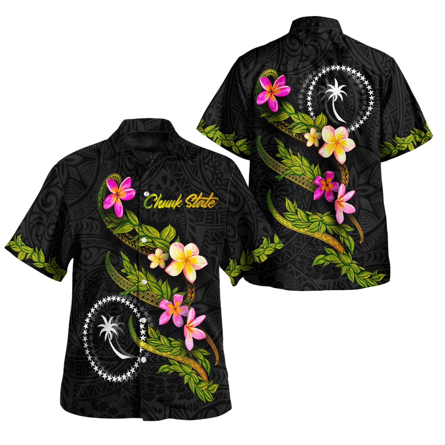 Chuuk State Combo Puletasi And Shirt Plumeria Tribal