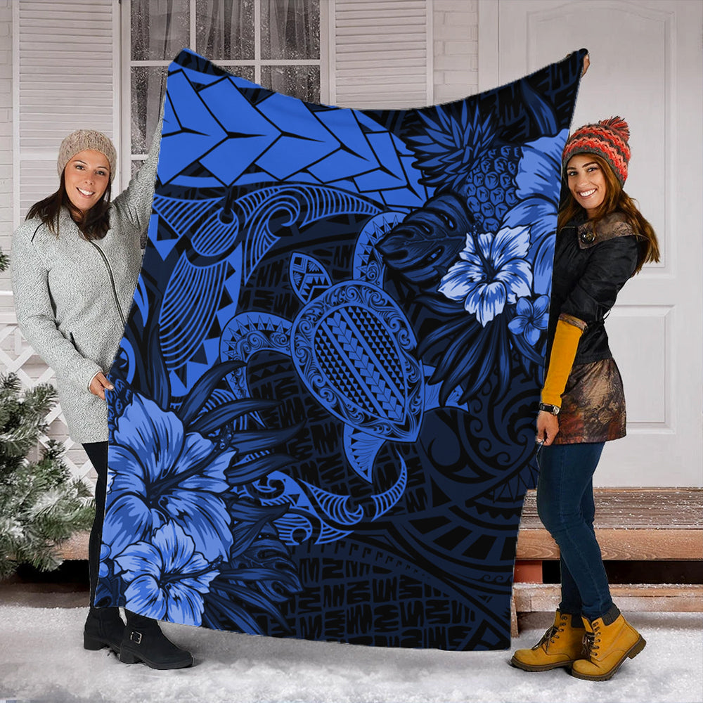 Hawaii Premium Blanket Hawaii Polynesian Turtle Tropical Blue