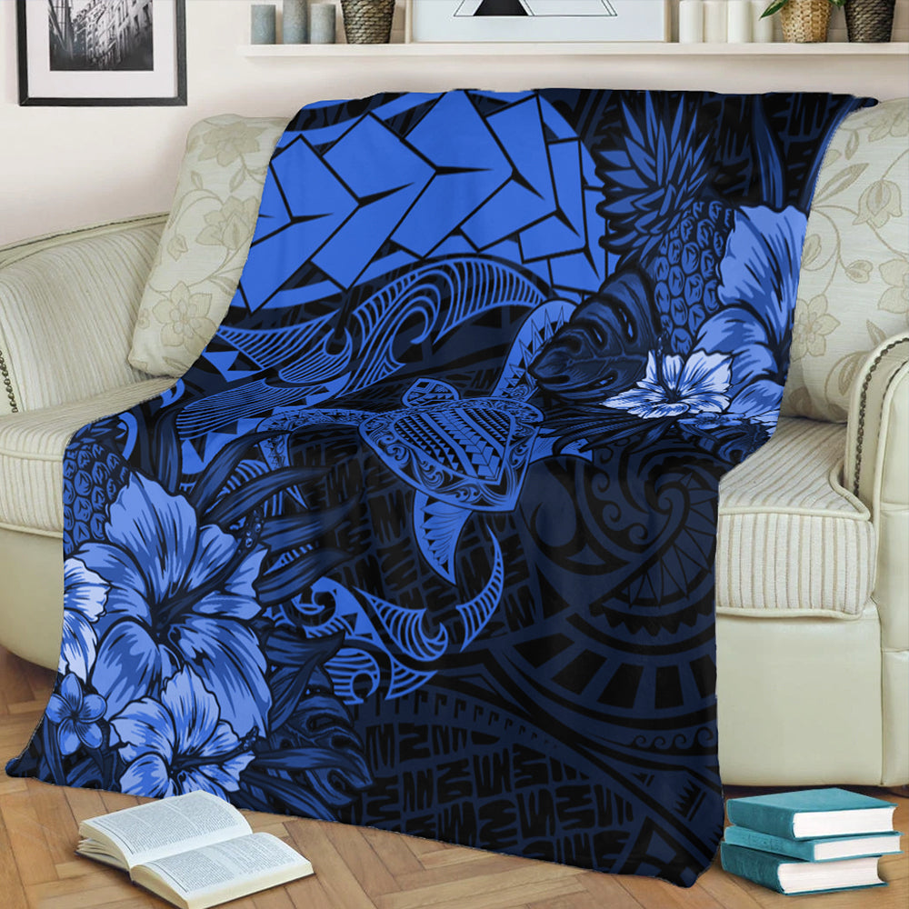 Hawaii Premium Blanket Hawaii Polynesian Turtle Tropical Blue