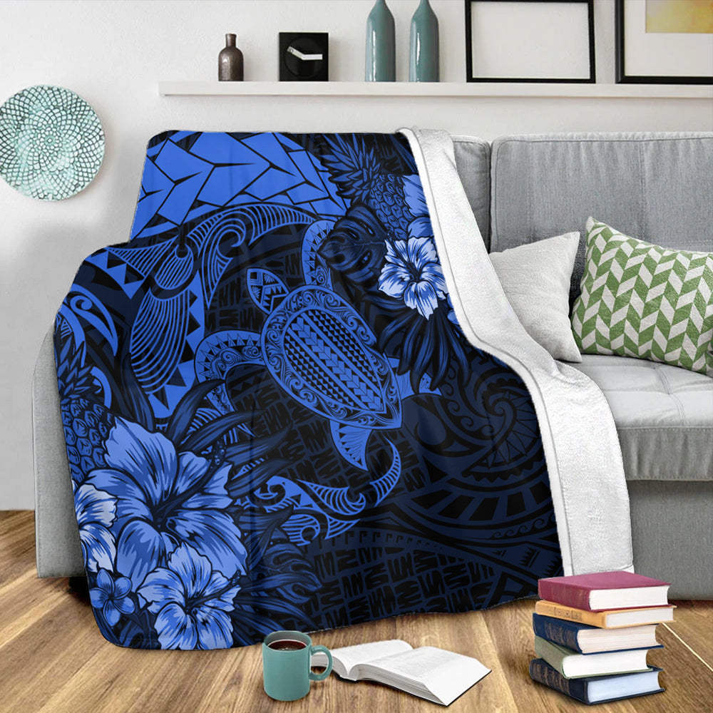 Hawaii Premium Blanket Hawaii Polynesian Turtle Tropical Blue