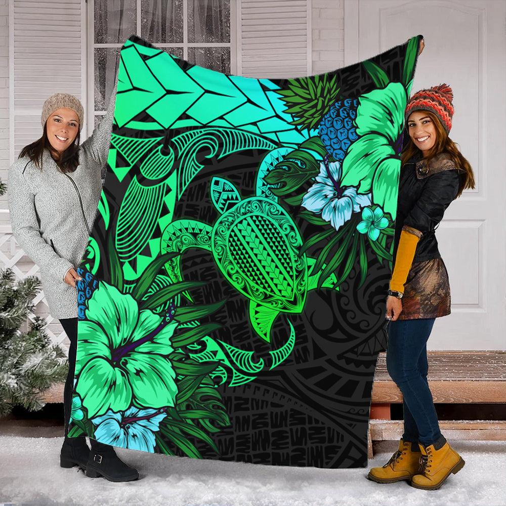 Hawaii Premium Blanket Hawaii Polynesian Turtle Tropical Gardient Green