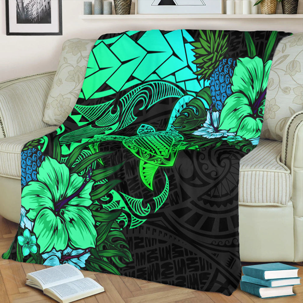 Hawaii Premium Blanket Hawaii Polynesian Turtle Tropical Gardient Green