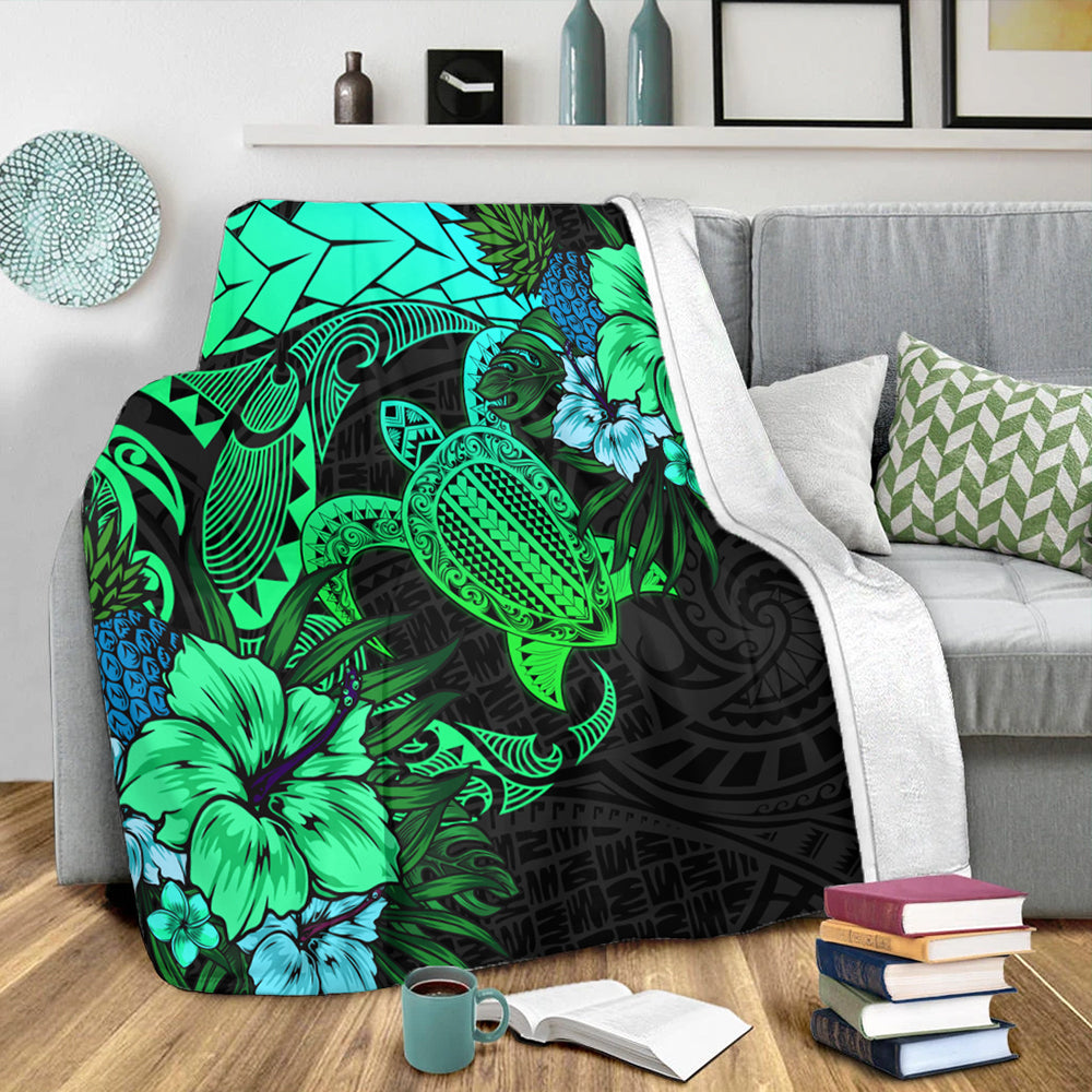 Hawaii Premium Blanket Hawaii Polynesian Turtle Tropical Gardient Green