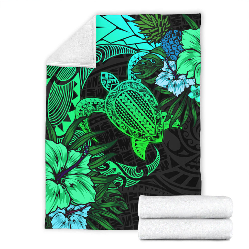 Hawaii Premium Blanket Hawaii Polynesian Turtle Tropical Gardient Green
