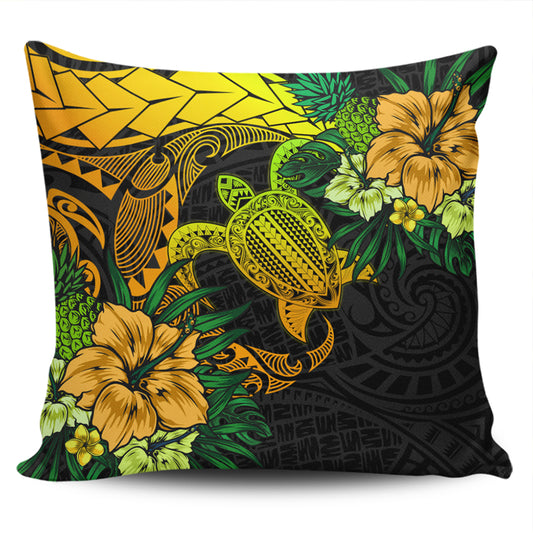 Hawaii Pillow Cover Hawaii Polynesian Turtle Tropical Gardient Yellow