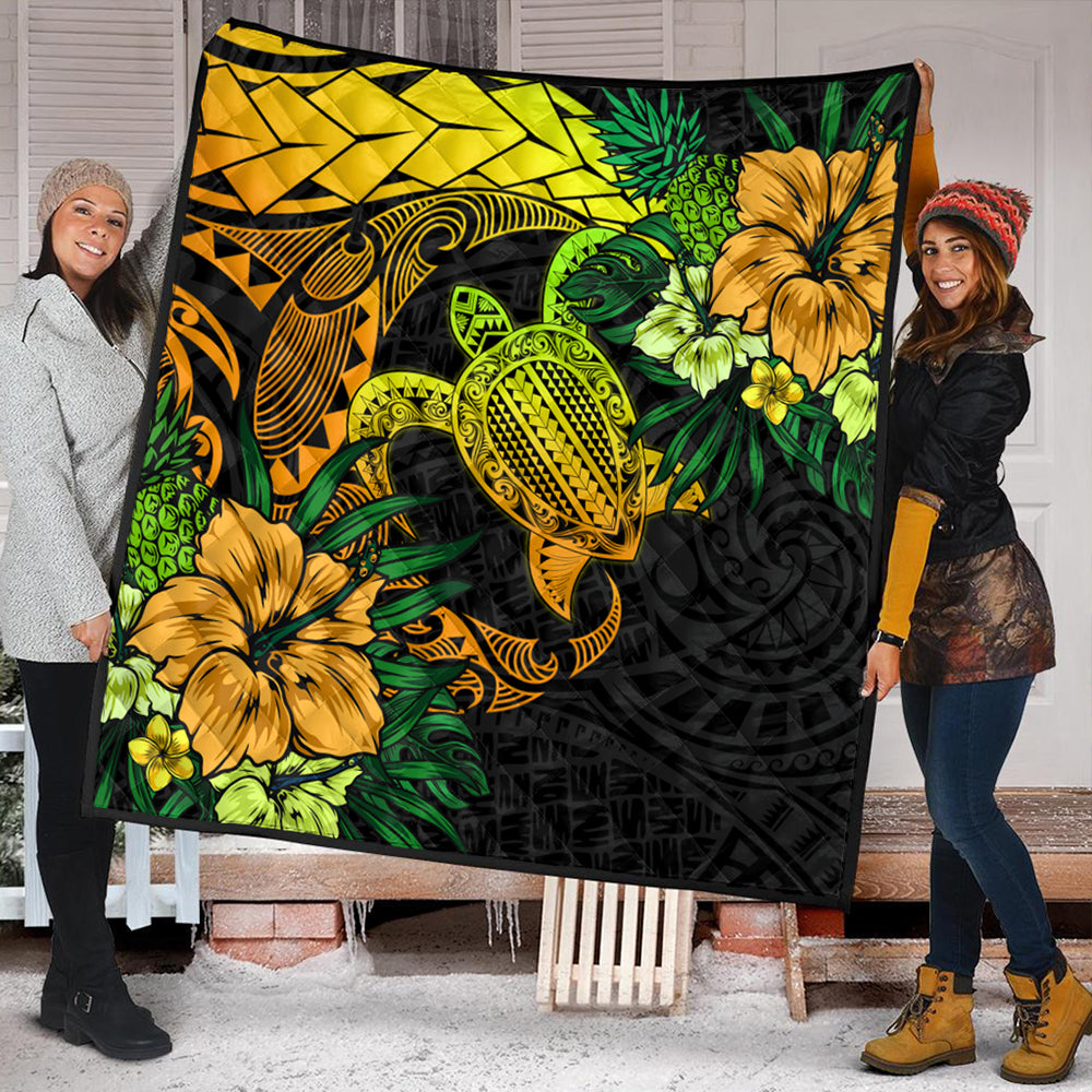 Hawaii Premium Quilt Hawaii Polynesian Turtle Tropical Gardient Yellow