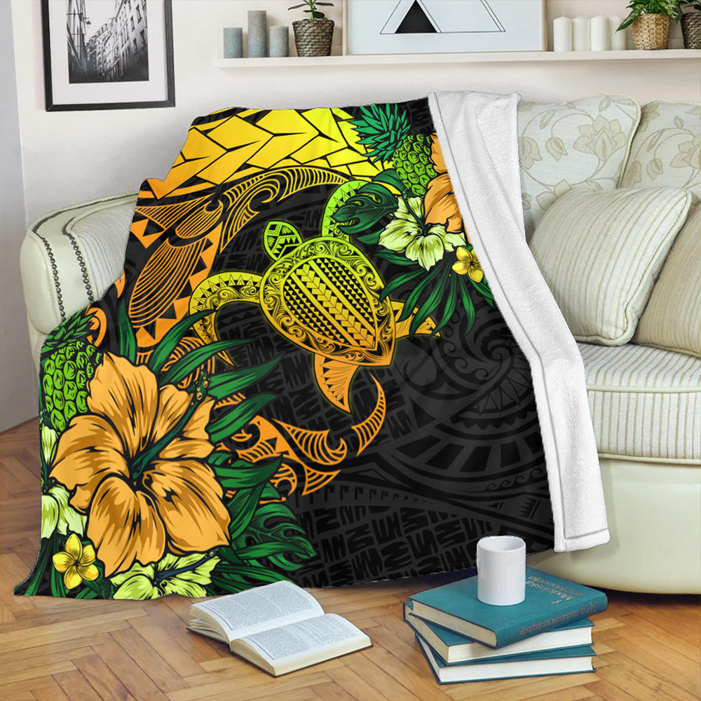 Hawaii Premium Blanket Hawaii Polynesian Turtle Tropical Gardient Yellow