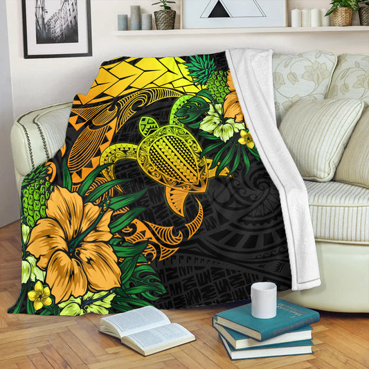 Hawaii Premium Blanket Hawaii Polynesian Turtle Tropical Gardient Yellow