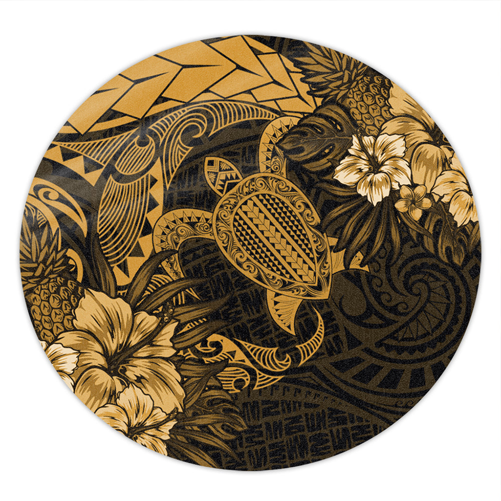 Hawaii Round Rug Hawaii Polynesian Turtle Tropical Golden